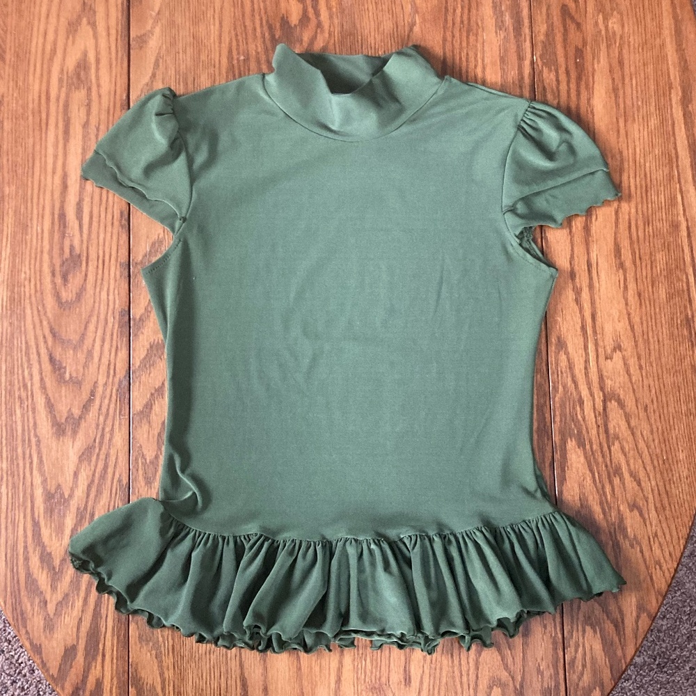 LOALDE Green Mock Neck Cap Sleeve Ruffle Blouse - Women's Size 4